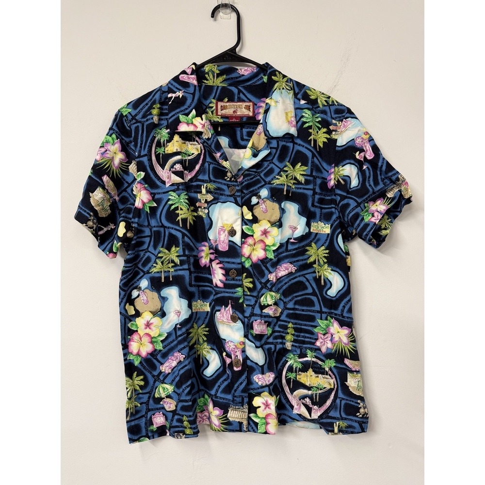 CARIBBEAN JOE Women's Large blouse tropical palm tree beach cabana Coconut